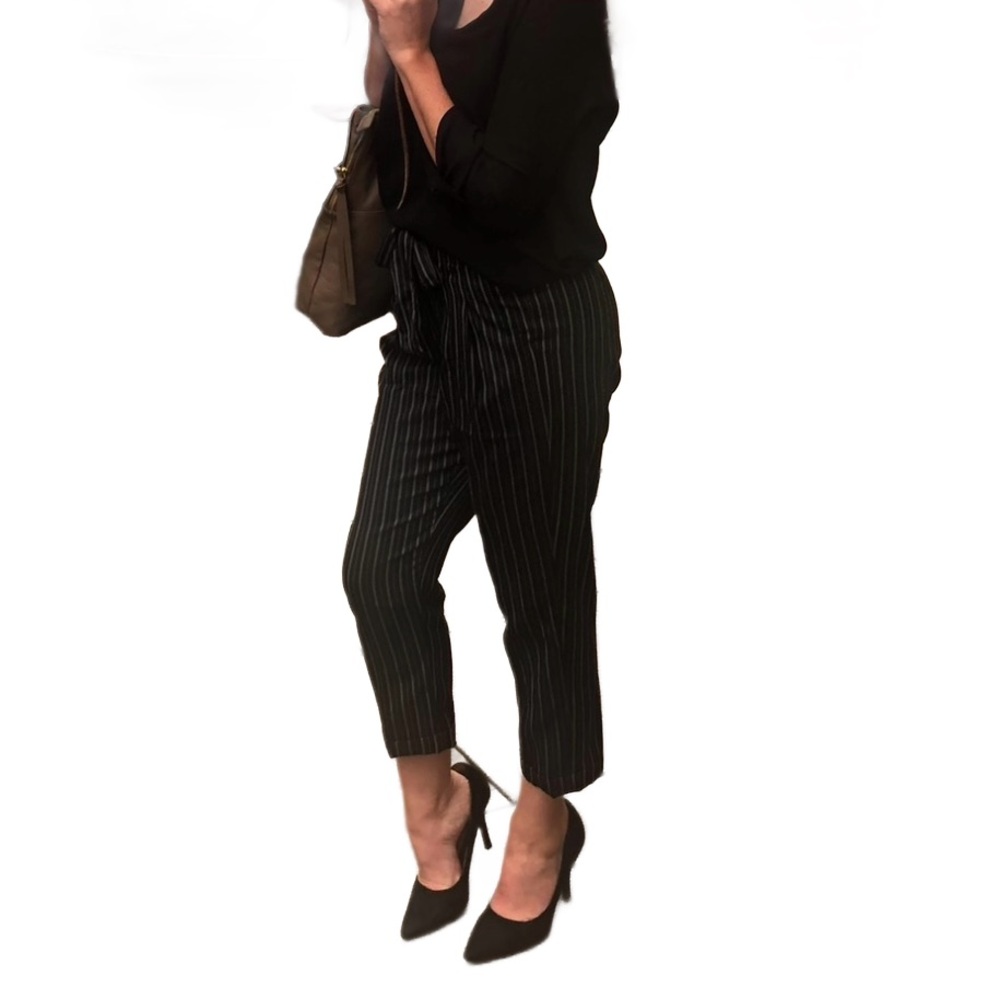 Striped Black Paperbag Waist Pants
